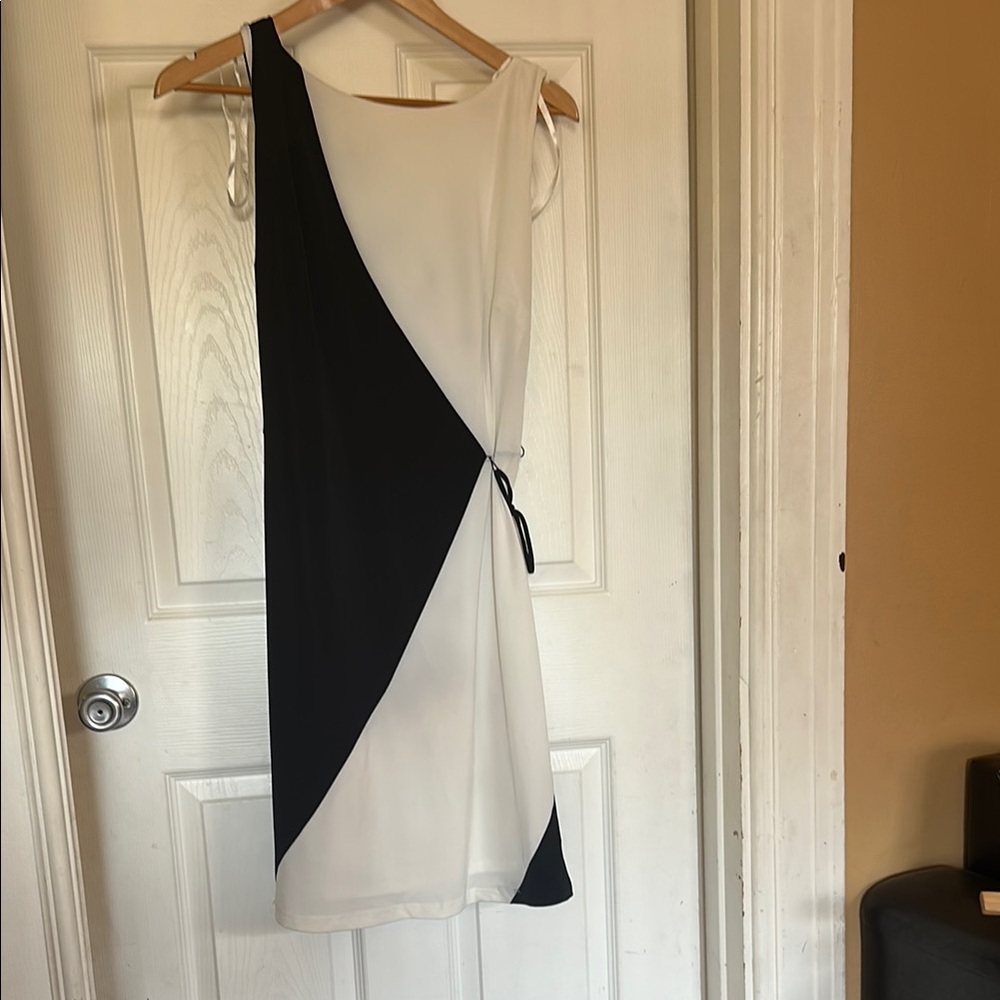 Sandra Darren Black and White Asymmetrical Dress